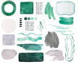 © katrinshine - Watercolor dark green and grey painted Abstract elements