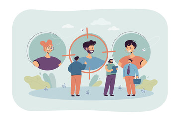 Canvas Print - business people finding job candidates. looking for employees with talent flat vector illustration. 
