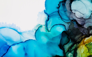 Hand painted alcohol ink art, bright abstract colorful backgound.