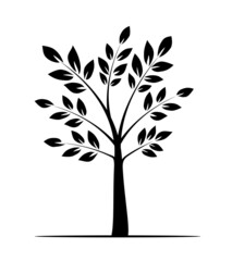 Black tree on white background. Vector illustration.