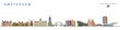 Amsterdam monument buildings city skyline and landmarks colorful vector illustration.