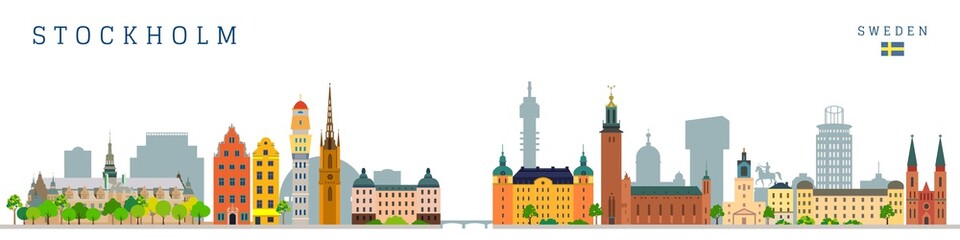 Wall Mural - Stockholm city skyline landmarks and monument buildings vector illustration.