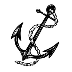 Wall Mural - Illustration of ship anchor in monochrome style. Design element for logo, label, sign, emblem, poster. Vector illustration