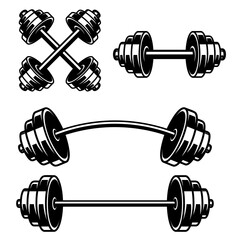 Canvas Print - Set of illustrations of gym barbells. Design element for logo, label, sign, emblem, poster. Vector illustration