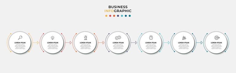 Vector Infographic design business template with icons and 7 options or steps. Can be used for process diagram, presentations, workflow layout, banner, flow chart, info graph