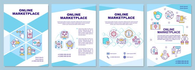 Online marketplace brochure template. E commerce products. Flyer, booklet, leaflet print, cover design with linear icons. Vector layouts for presentation, annual reports, advertisement pages