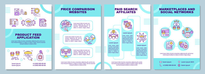 Product feed application brochure template. Price comparison. Flyer, booklet, leaflet print, cover design with linear icons. Vector layouts for presentation, annual reports, advertisement pages