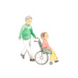 車椅子の女性と介助の男性
