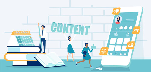 Wall Mural - vector of a creative team of people working on social media account management