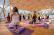 © ADDICTIVE STOCK - People doing yoga on yoga mats in domed hall