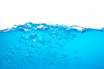 Water surface colour blue with bubbles isolated on the white background