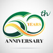 60 years anniversary celebration logo design with decorative ribbon or banner. Happy birthday design of 60th years anniversary celebration.