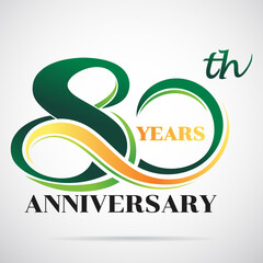 Wall Mural - 80 years anniversary celebration logo design with decorative ribbon or banner. Happy birthday design of 80th years anniversary celebration.