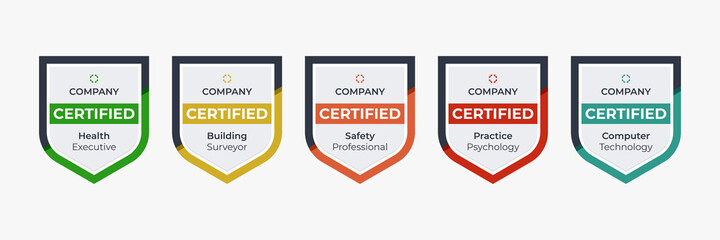 Wall Mural - shield badge icon template. certified logo base on criteria. vector certification icon label illustr