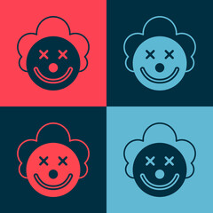 Poster - Pop art Clown head icon isolated on color background. Vector