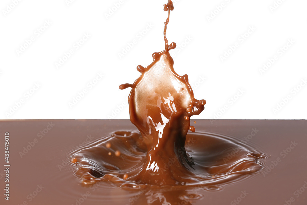 Splash of hot chocolate on white background