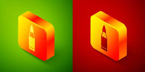 Sticker - Isometric Bullet icon isolated on green and red background. Square button. Vector