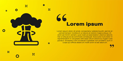 Black Nuclear explosion icon isolated on yellow background. Atomic bomb. Symbol of nuclear war, end of world. Vector