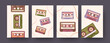 © SurfupVector - Set of contemporary art posters with audio tapes. Vector illustration. Collection of stereo cassettes with different compositions. Music, audio, vintage, sound concept for social media design