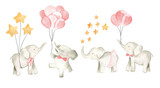 Fototapeta Dziecięca - Baby elephant watercolor illustration nursery for girls