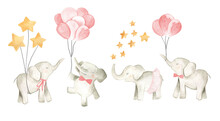 Baby Elephant Watercolor Illustration Nursery For Girls