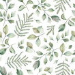 canvas print picture - Green foliage watercolor seamless pattern 
