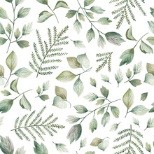 Green Foliage Watercolor Seamless Pattern 