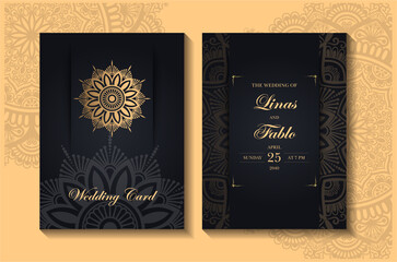 Sticker - invitations  Card with mandala pattern.Vector vintage hand-drawn highly detailed mandala elements. Luxury lace festive ornament card. Islam, Arabic, Indian, Turkish, Ottoman, Pakistan motifs.