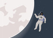 A young female Black astronaut in a spacesuit floating in open space next to a glowing moon, a science fiction theme