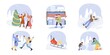 © VectorSpace - Set of flat cartoon family characters doing winter outdoor activities - sporting,shopping,carry gifts in snow weather - merry christmas,happy New Year holiday celebration concept