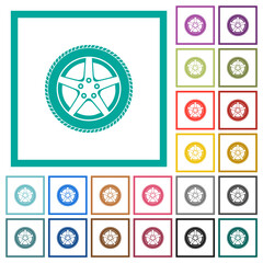 Wall Mural - Car wheel flat color icons with quadrant frames