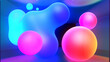 © Green Wind - 3d render. Spheres or balls in room merge like liquid wax drops or metaballs in-air. Liquid gradient of rainbow colors on drops with multi-colored glow, scattering light inside.