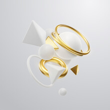 White And Golden Geometric Shapes Cluster. Abstract Elegant Background.