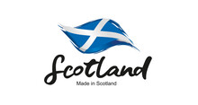 Made In Scotland Handwritten Flag Ribbon Typography Lettering Logo Label Banner