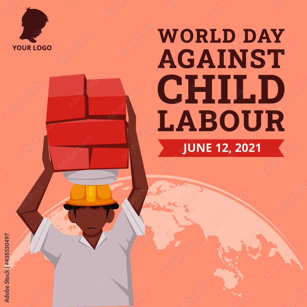 World day against child labour background with children working in a construction field. Flat style vector illustration concept of anti child exploitation campaign for poster and banner - obrazy, fototapety, plakaty 