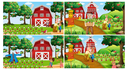 Poster - Set of different farm scene at daytime