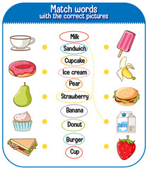 Poster - Match words with the correct pictures game for kids