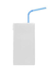 Wall Mural - Blank white juice or milk packaging with straw isolated on white