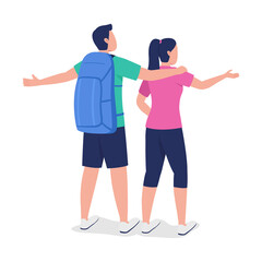 Wall Mural - couple of backpackers semi flat color vector characters. boyfriend and girlfriend figures. full body