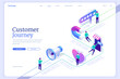 Customer journey banner. Buying process from awareness and interest to purchase. Concept of retention and advocacy marketing strategy. Vector landing page with isometric client on buyer route map