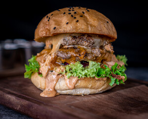 Sticker - Tasty double beef hamburger with artisan bun