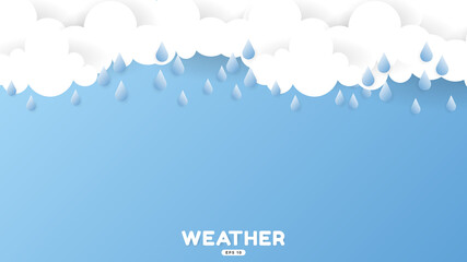 Wall Mural - Big clouds and rain, illustration of the weather concept ,  Paper cut style ,Vector illustration EPS 10