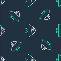 Line Fish icon isolated seamless pattern on black background. Vector