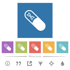 Sticker - Medicine with dna molecule flat white icons in square backgrounds