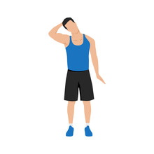 Man Doing Neck Stretch Exercise. Flat Vector Illustration Isolated On White Background
