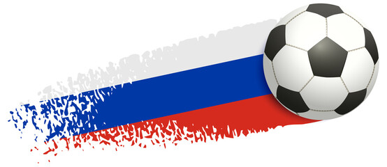 Wall Mural - Soccer ball flying on background of Russian flag. European football championship 2020 and 2021