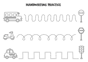 Wall Mural - Tracing lines with black and white transport. Writing practice.