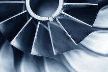 Macro Steel Blades Of Turbine Propeller Blue Color