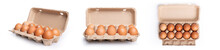 10 Fresh Eggs Raw In A Carton Box On White Background. Ten Fresh Chicken Eggs