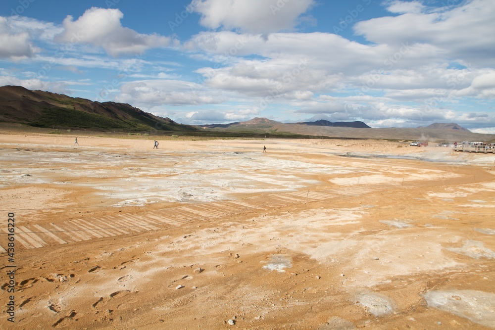 Iceland, Myvatn area, solfataras, geothermal, sand, desert area with ...